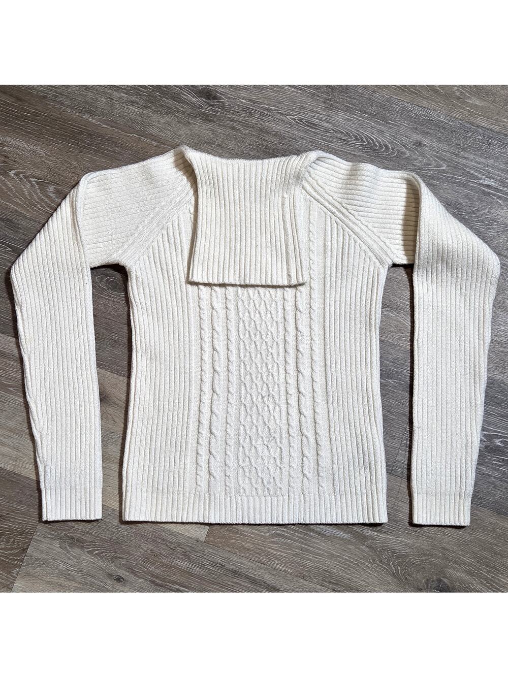 Womens Cream Turtleneck Cable knit Unbranded Measurements in pictures Y2K